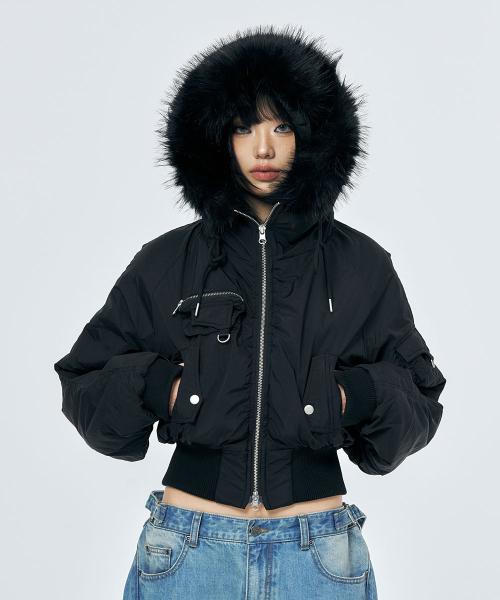 [스키즘 인듀싱] HOODED PUFFER JACKET BLACK SC1JP25BK
