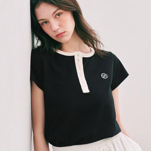 [ロンロン] HENRYNECK HALF T SHIRT BLACK IVORY