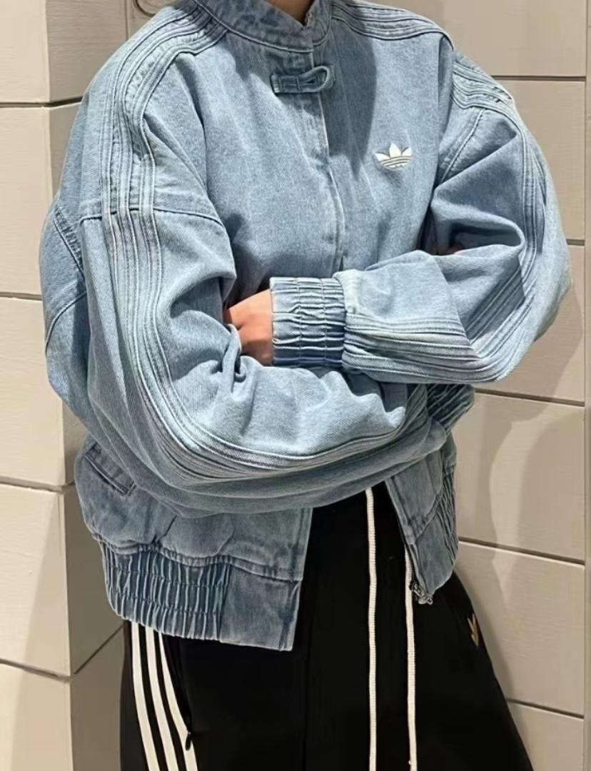 adidas W ORIGINALS CCT クロップド チャイナ デニム トラックトップ ジャケット Gジャン ブルー JZ9924