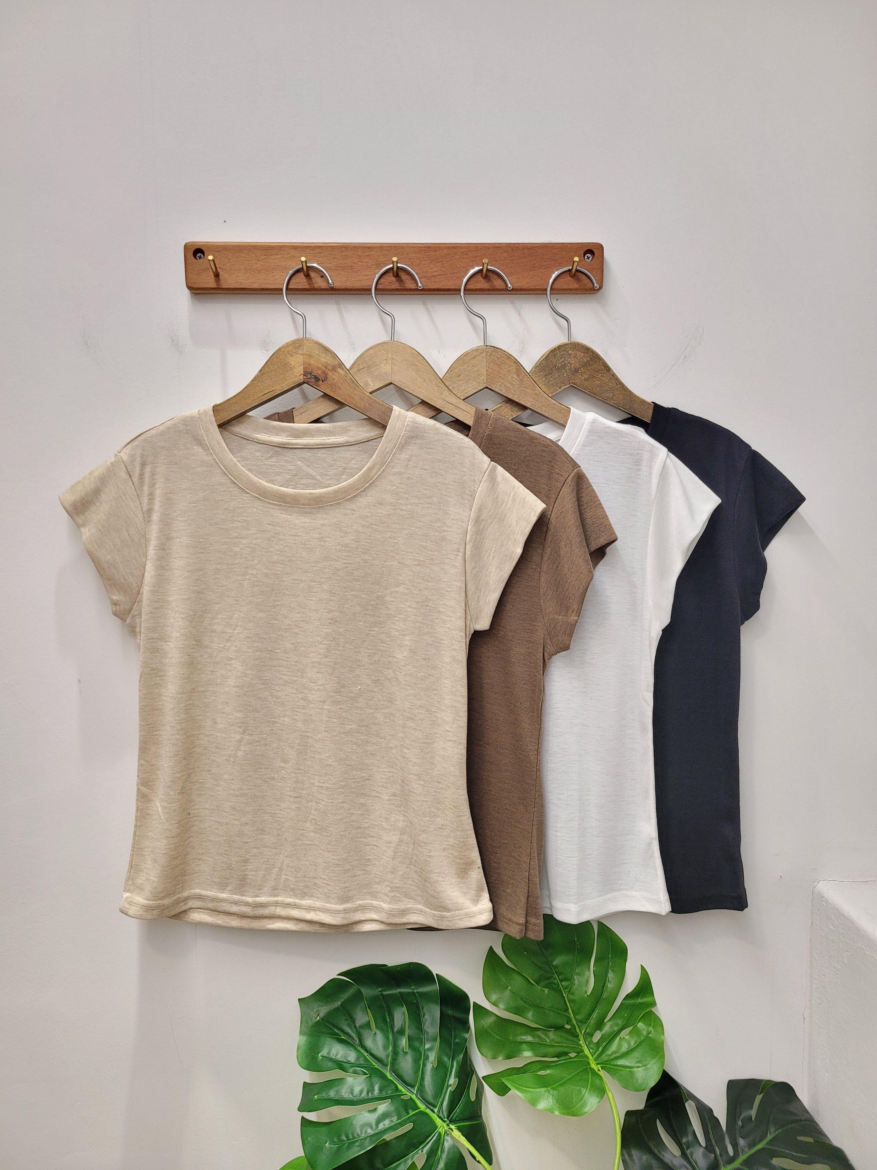 [1+1] 本格的な生地認定 リネン ボカシ 캡소매 ベーシック ラウンドネック Tシャツ