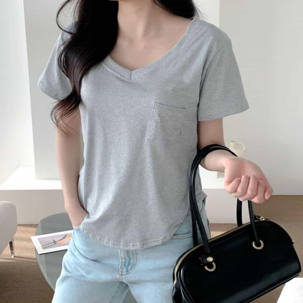 ブールショップ VネックT レディースVネックTシャツ レディーストップス 白色Tシャツ