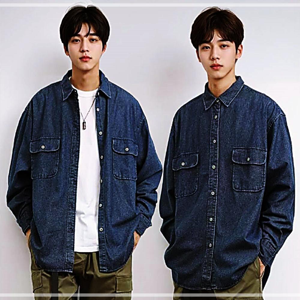 적당 데님남방 오버핏남방 패션남방 청남방 데이트룩 캐주얼 남성 오버핏 EWFFXQFW12