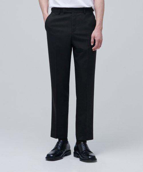 MUSINSA STANDARD musinsastandard MUSINSA WOOL BLEND RELAXED TAPERED HIDDEN BANDING CROP SLACKS ブラック