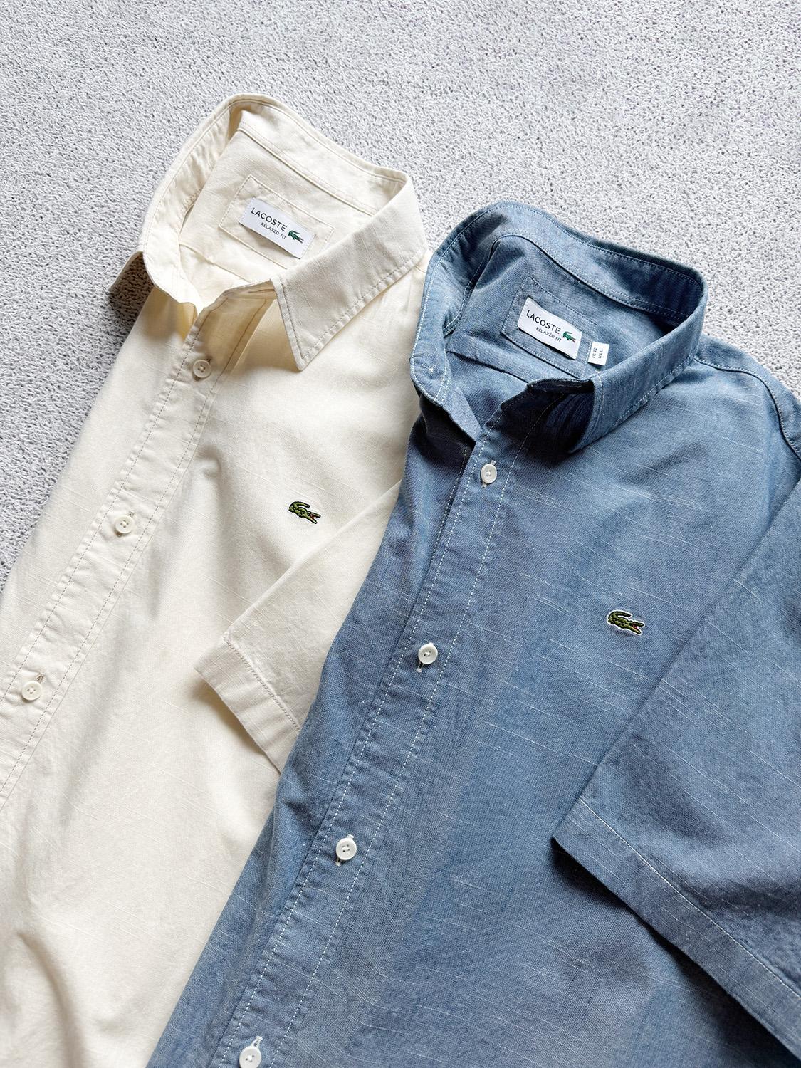 [백화점판] 라코스테 26SS 샴브레이 데님 반팔 셔츠 청남방 (2Color)