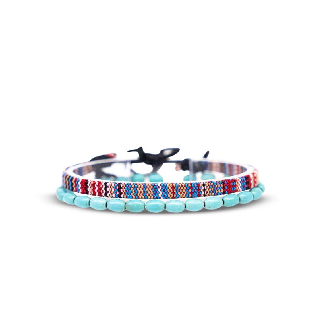 Nami 여성 및 남성 패션 서퍼 팔찌 2개 세트 오리지널 히피 보헤미안 매듭 액세서리 Turquoise Beads & Multi