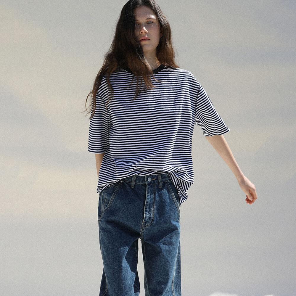 [LOW] [40th] Bas stripe tee_navy