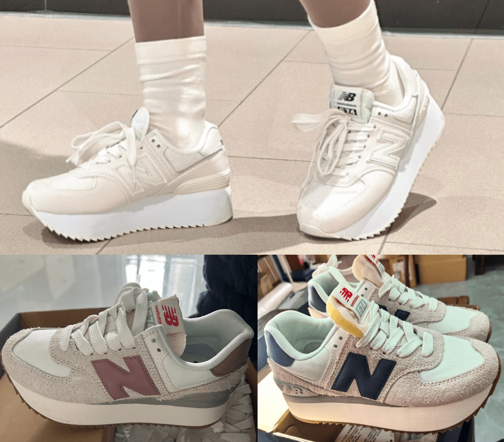 New Balance 574 プラットフォーム レディース 厚底スニーカー ライトグレー ネイビー ピンク ホワイト WL574ZQA