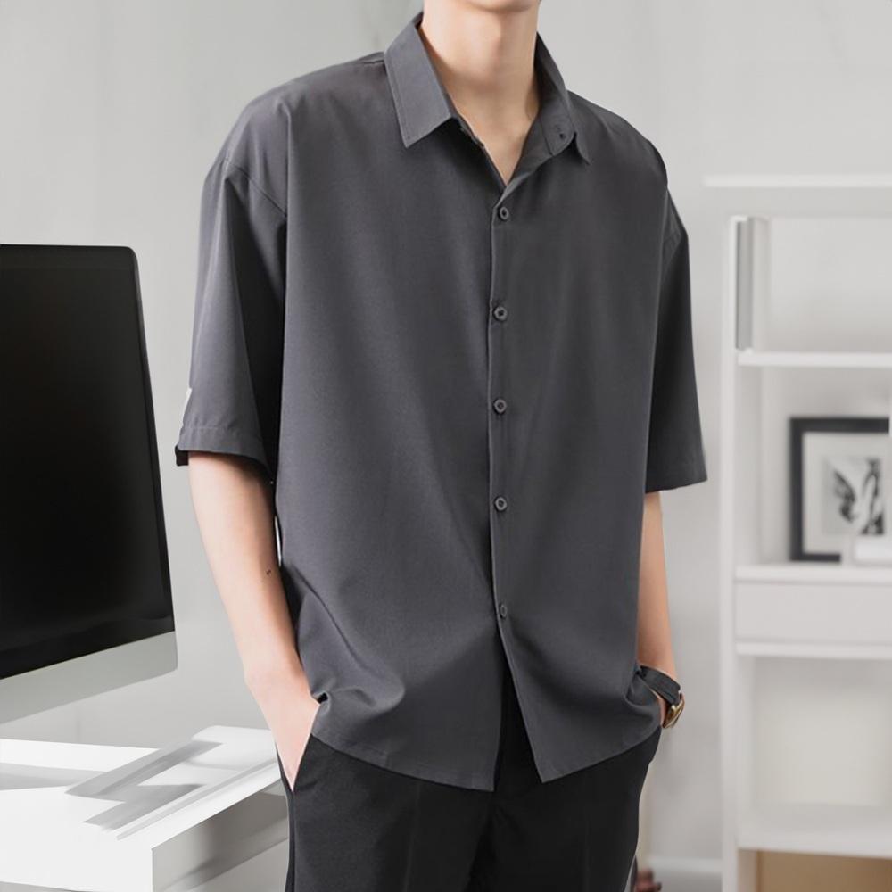 쇼핑센트럴 깔끔한 남자 루즈핏 찰랑 반팔 셔츠 데일리 출근룩 데이트룩