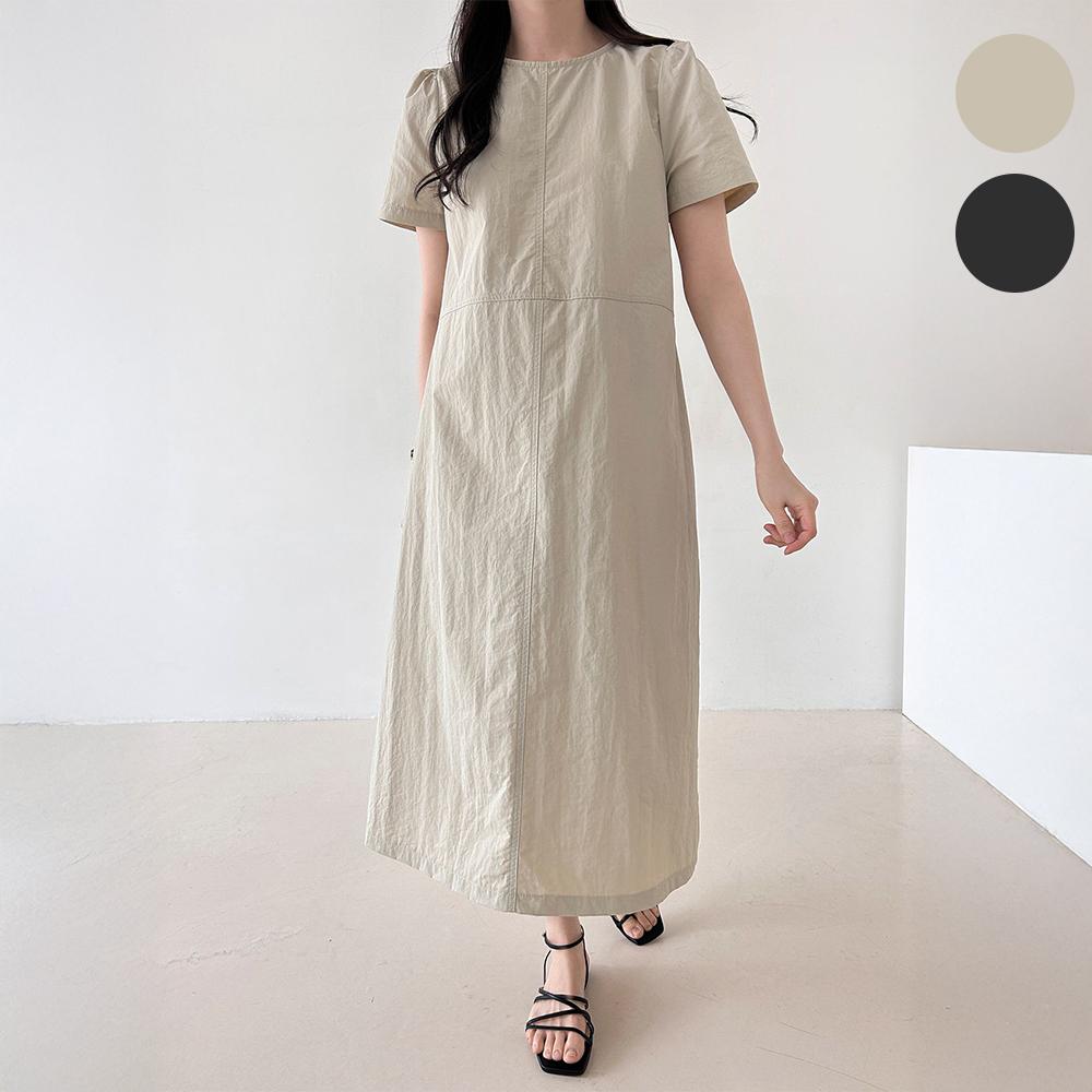 AOVE シャカシャカワンピース Hライン パフスリーブ ハカイドゥルック (お呼ばれスタイル) 夏 ルーズフィット リゾート 快適ワンピース
