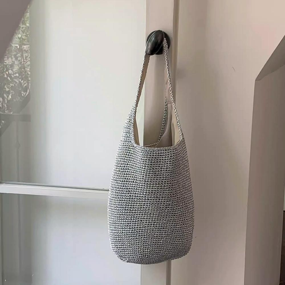 [SHINECODEBAG] メタリック シルバー ゴールド 銀糸 金糸 ネットバッグ ニット 編み込み ショルダーバッグ 夏 バッグ