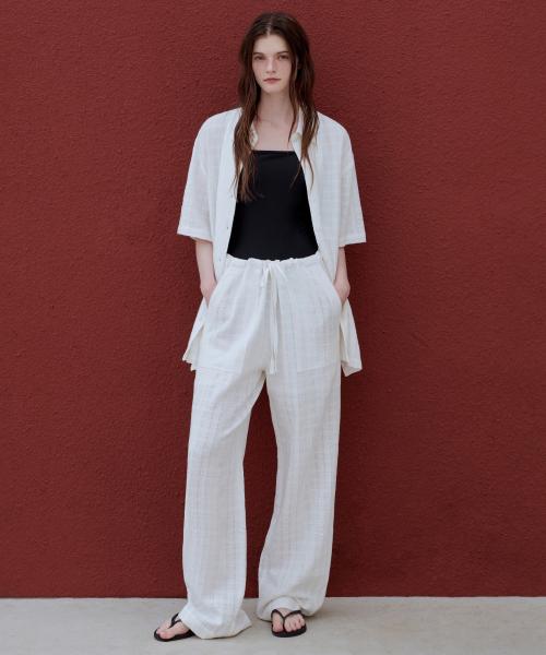 MUSINSA STANDARD WOMAN musinsastandardwoman MUSINSA WOMENS PLAID LACE DRAWSTRING WIDE PANTS アイボリー