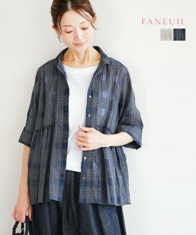 Faneuil ファニューエル シズルチェック 夏 半袖ブラウス レディース トップス F-6325520