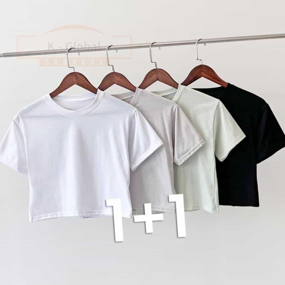 レディース 無地 半袖 クロップT 1+1 レディーストップス 女性用Tシャツ Tシャツ