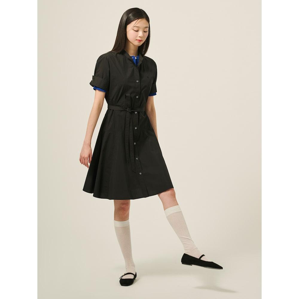 [Beanpole Ladies] バンドネック 7分袖 ショート ワンピース ブラック (BF5471C085)