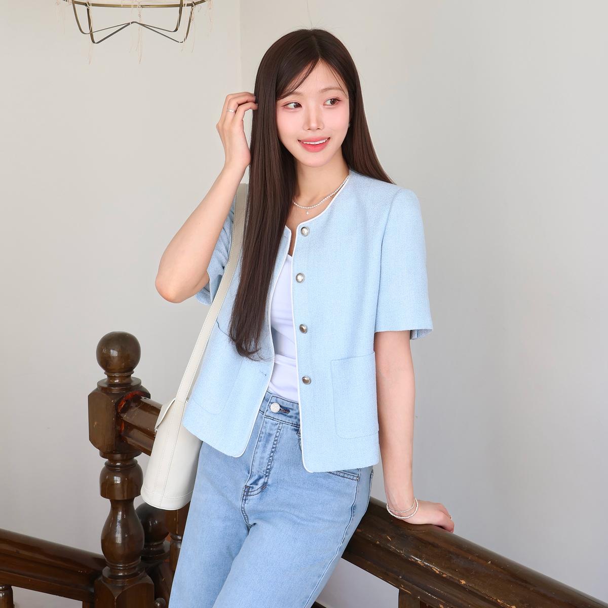 [N配送] ROEM オールデイ カラーレス ツイード 半袖ジャケット RMJKG25R99