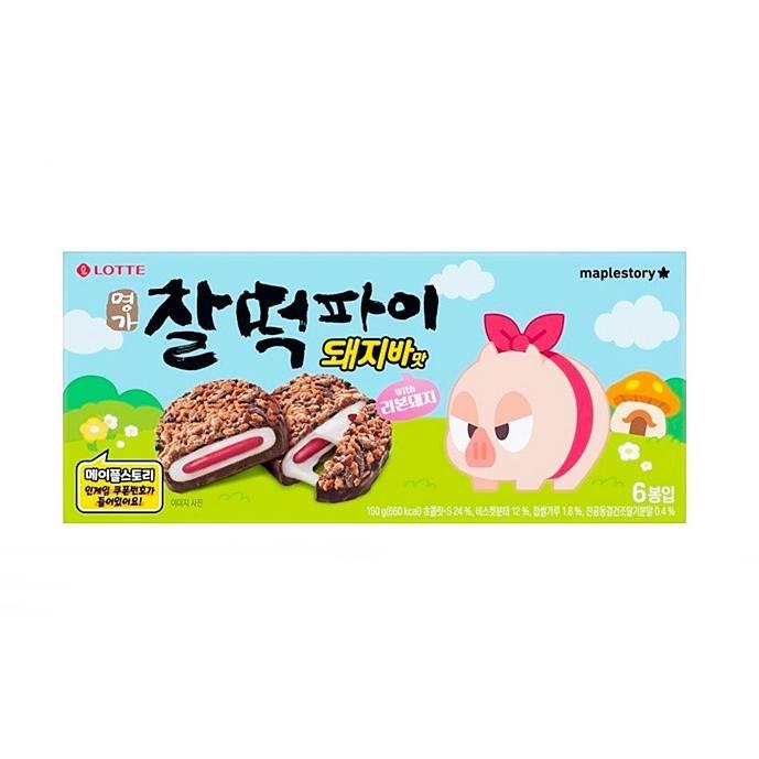 限定版 メイプルストーリー リボンぶた 名家 찰떡파이 (もちもちパイ) 豚バー味 150g(6P)