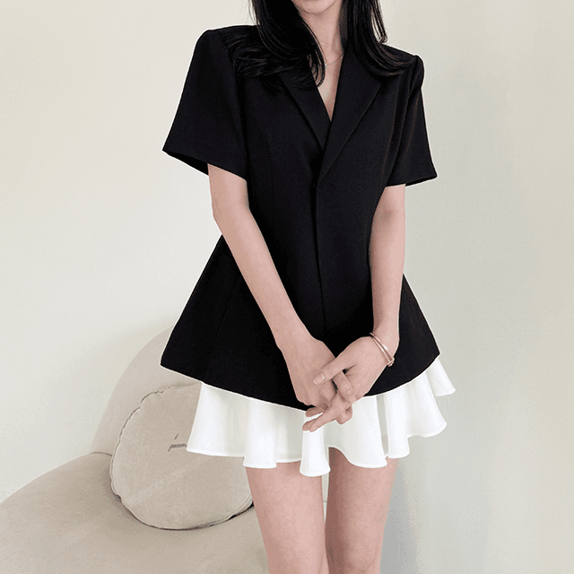 レディース 半袖ジャケット 夏 スリムフィット 結婚式フォーマル オフィススタイル ジャケット 2color
