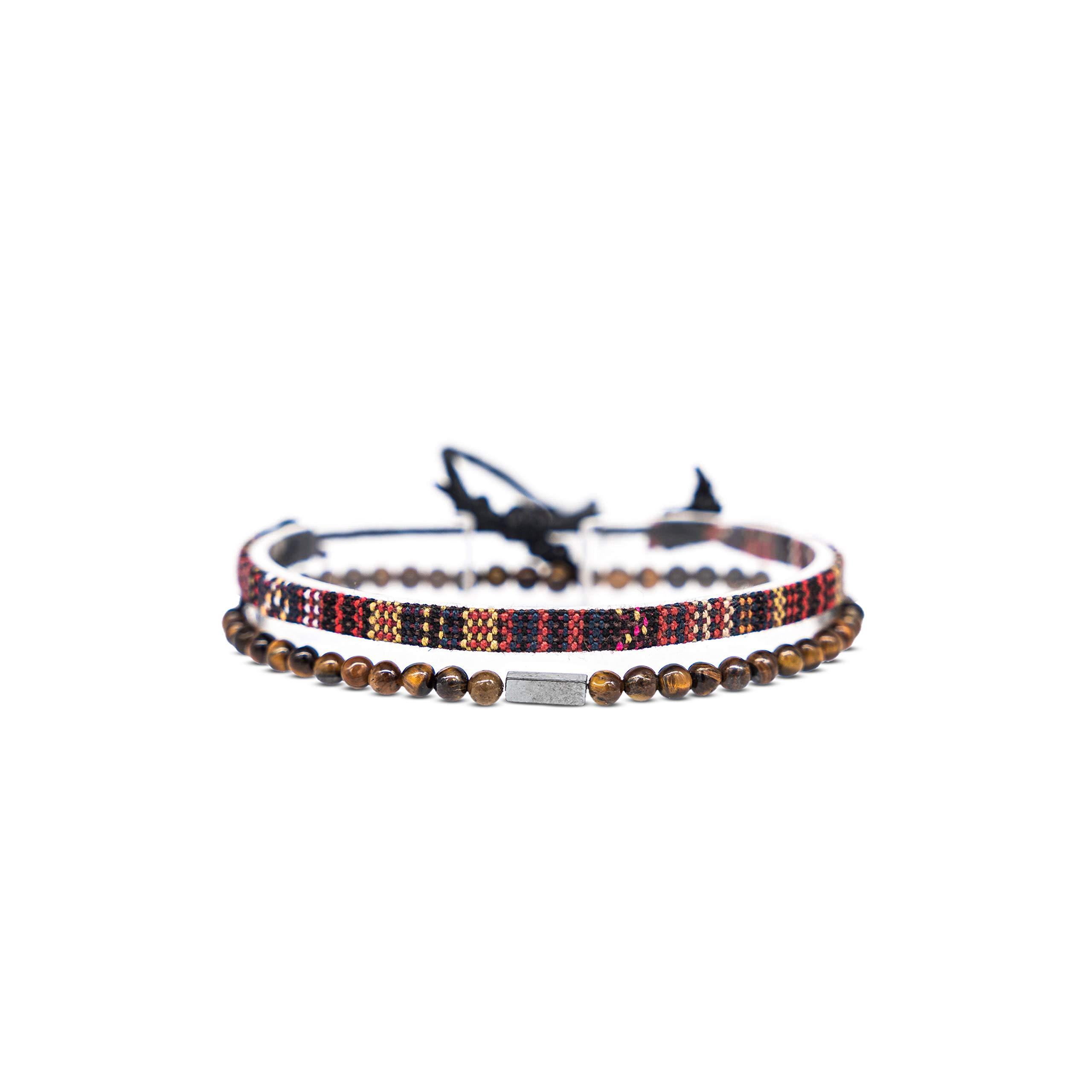 Nami Men's & Women's Fashion Surfer Bracelet Set of 2 Original Hippie Bohemian Knot Accessory Tiger-Eyes & Brown