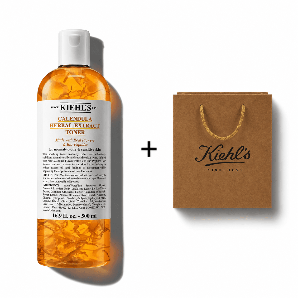(国内ラベル) Kiehl's カレンデュラ ハーバル エクストラクト トナー 500ml ショッピングバッグ 追加贈呈, 1個
