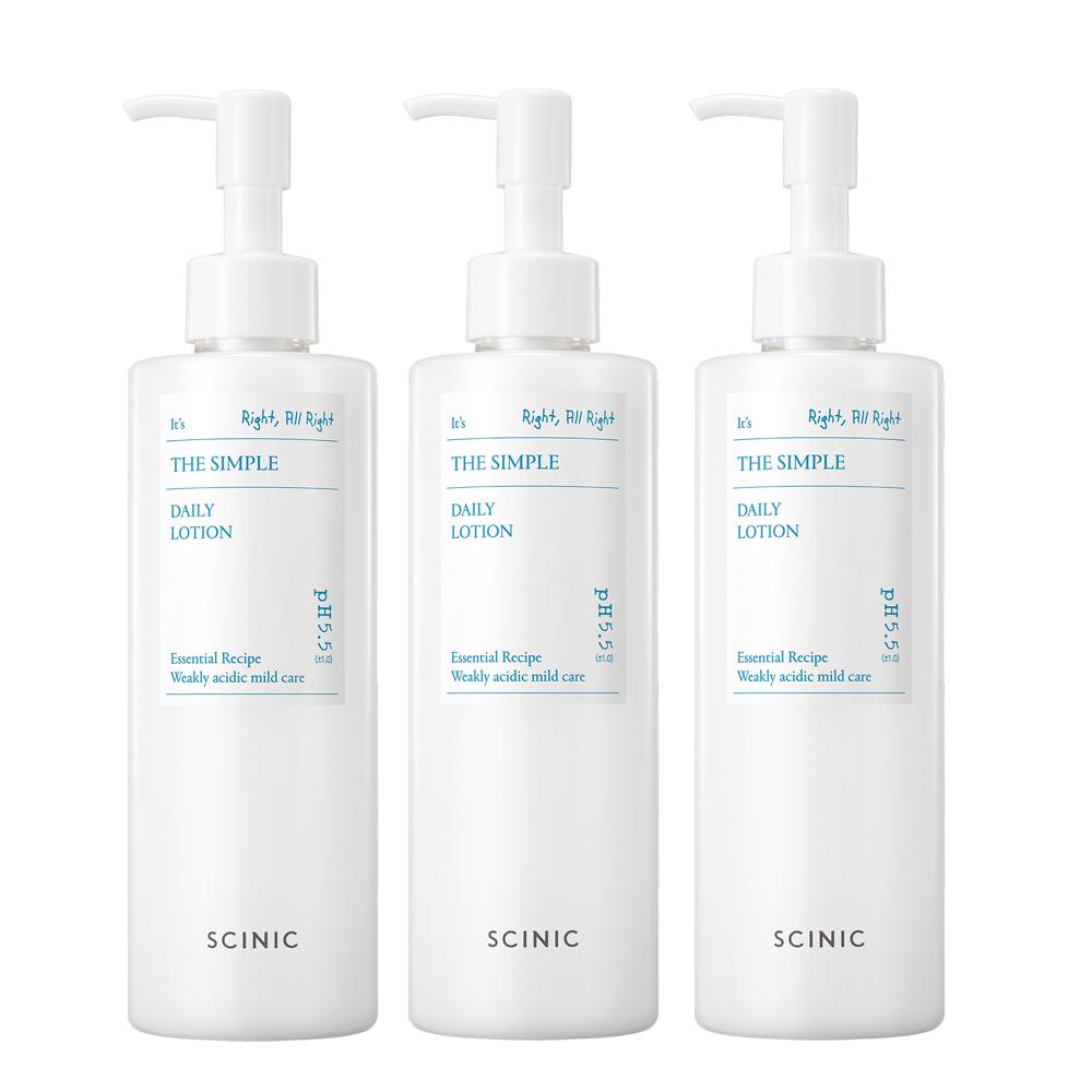 SCINIC THE SIMPLE DAILY 弱酸性 ヴィーガンローション 300ml / 低刺激+保湿+鎮静 3個