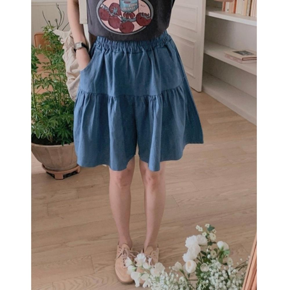 [イップジオ チマバジ] 可愛くて涼しいワイドキュロットパンツ フリル ギャザリング フレアフィット スカートパンツ