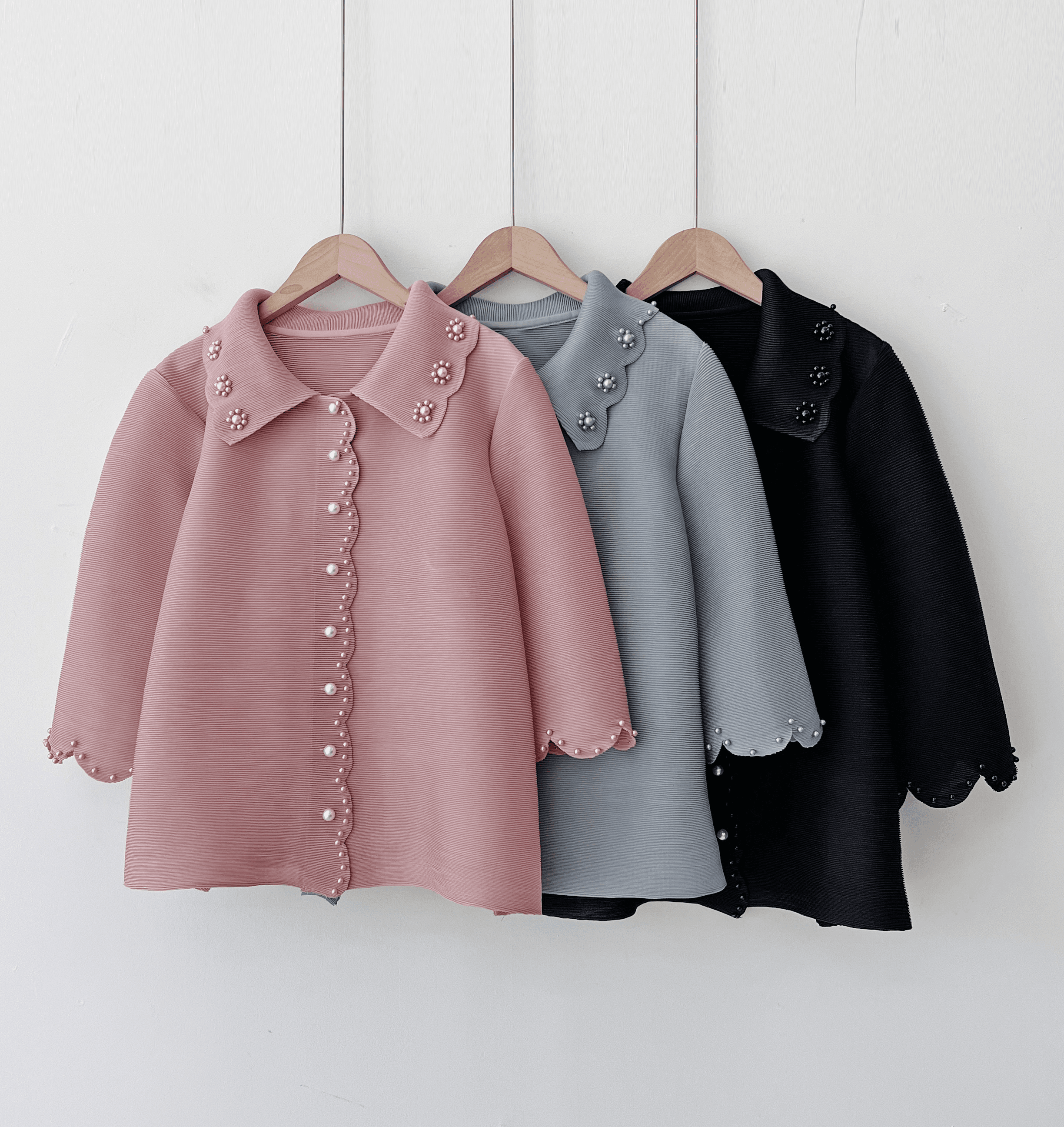 夏 プリーツ ジャケット パールカラー ギャザー服 ママ服 ホームショッピング