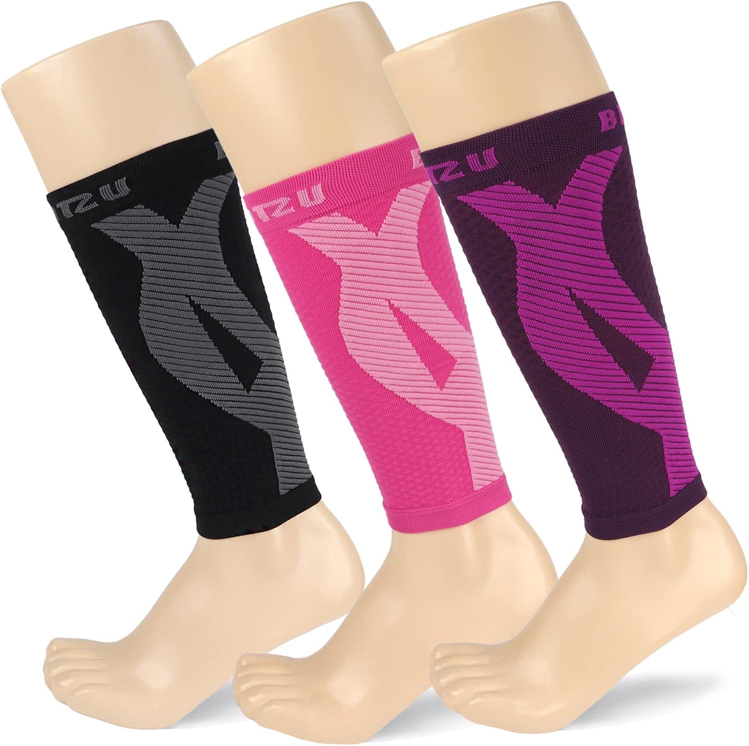 BLITZU ふくらはぎ着圧スリーブ 3足セット L-XL ブラック ピンク パープル