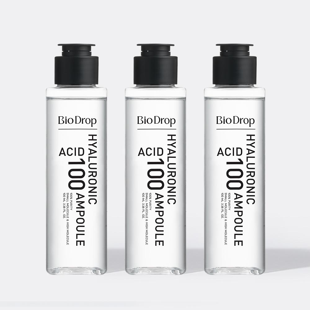 BIODROP（バイオドロップ）ヒアルロン酸 100 アンプル 純度100% 高濃縮原液 高保湿セラム 100ml × 3個