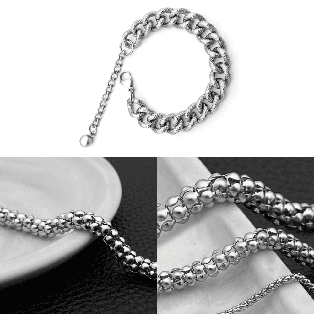 男女兼用 チェーンブレスレット デイリーファッションブレスレット サージカルステンレス製 無害アクセサリー 8mm