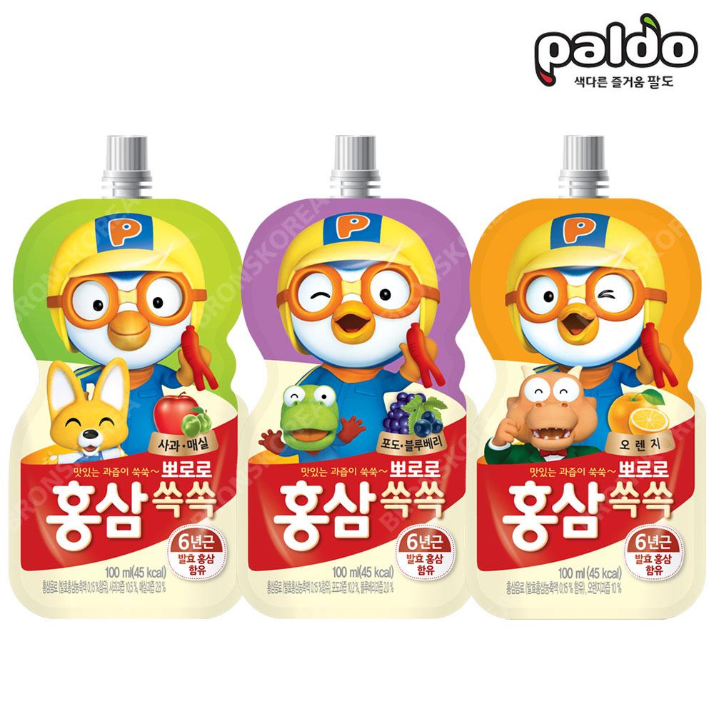 뽀로로 紅参쏙쏙 100ml オレンジ+りんご 梅+ぶどう ブルーベリー (計30個) 子供飲料 紅参ジュース