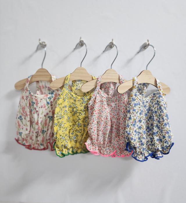 うちの末っ子 犬服 花柄 クロップド タンクトップTシャツ